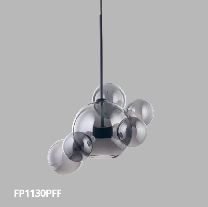Pendente Flavo Vetri Metal Preto Fosco Vidro Fumê 6 watts 3000K Ø480X690mm FP1130PFF