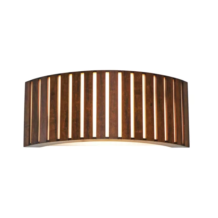 Arandela Union Iluminação Semi Cilíndrico Ripada Madeira e Acrílico 2L E27 400x160x100mm 061