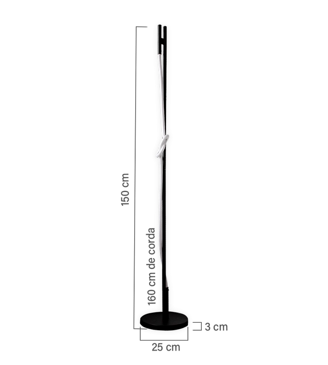 Luminária de Piso GMH Lais Preto e Silicone Revestido 25 watts 3000K Bivolt 1500mm LC-LAIS-DE-GUIA-PRETO
