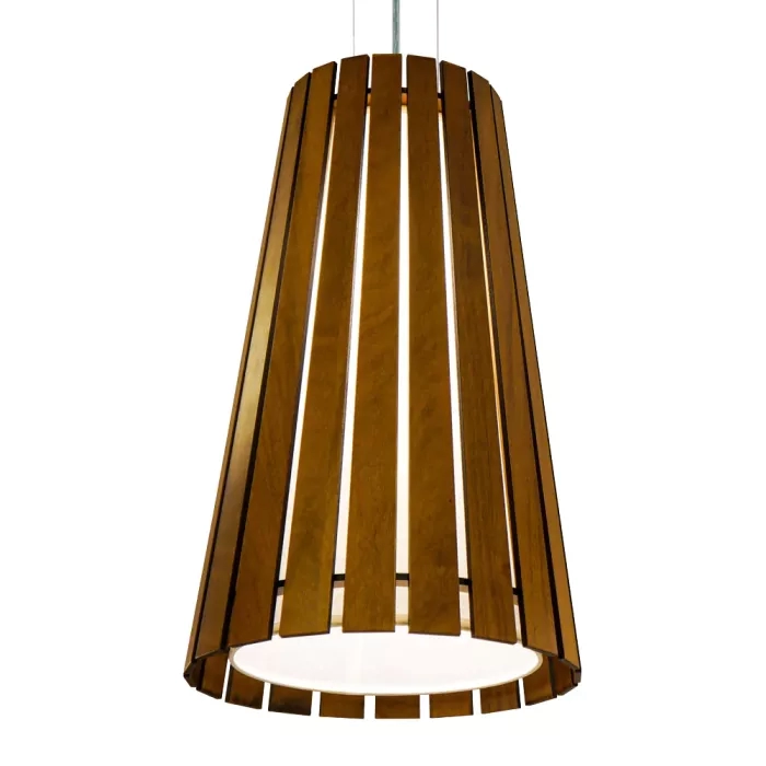 Pendente Union Iluminação Cilíndrico Ripado Madeira e Acrílico 1L E27 Ø300x500mm 301