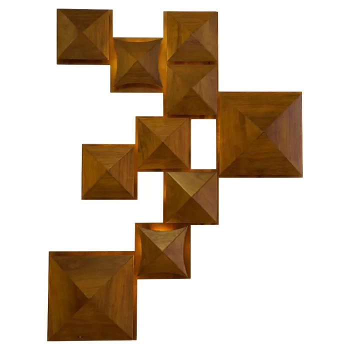 Arandela Union Iluminação Painel Pirâmide 3 Madeira 10L G9 725x945x80mm 322