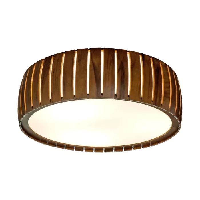 Plafon Union Iluminação Cilíndrico Ripado Curvo Madeira e Acrílico 2L E27 Ø400x120mm 381