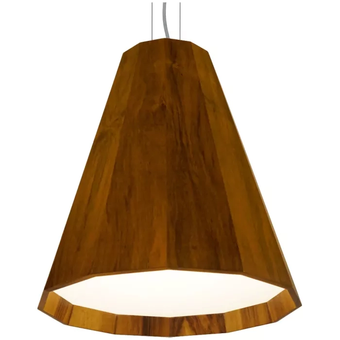 Pendente Union Iluminação Cônico Facetado Madeira e Acrílico 1L E27 Ø370x500mm 405