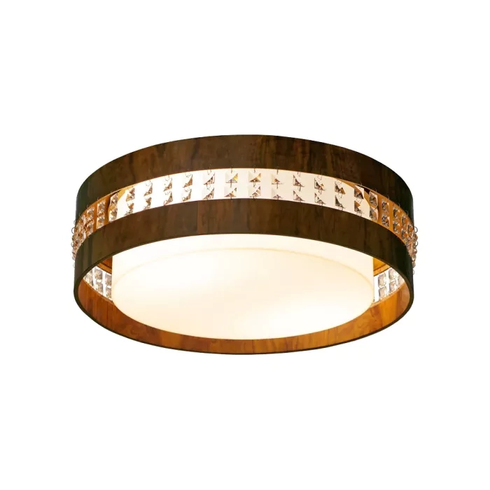 Plafon Union Iluminação Circular Horizontal Cristal, Madeira e Acrílico 3L E27 Ø500x150mm 270