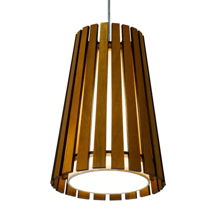 Pendente Union Iluminação Cilíndrico Ripado Madeira e Acrílico 1L E27 Ø195x280mm 387