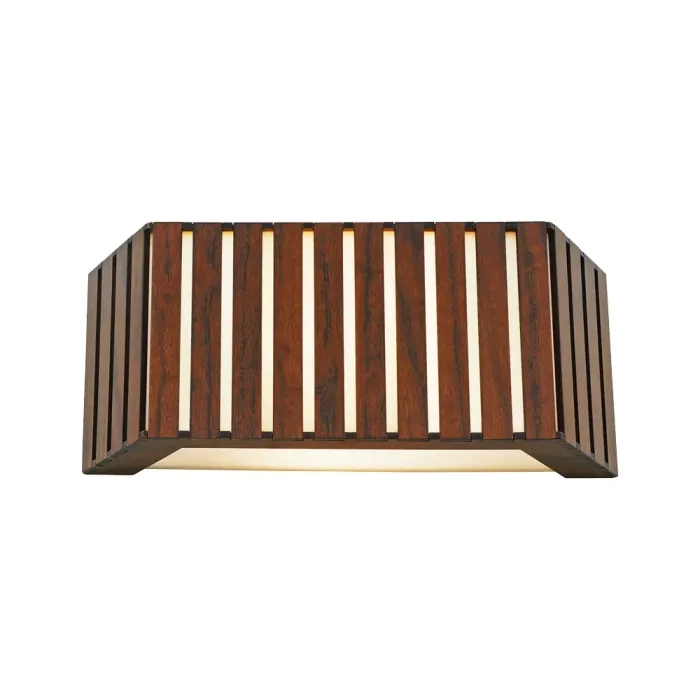 Arandela Union Iluminação Semi Hexágono Ripada Madeira e Acrílico 2L E27 400x160x100mm 062
