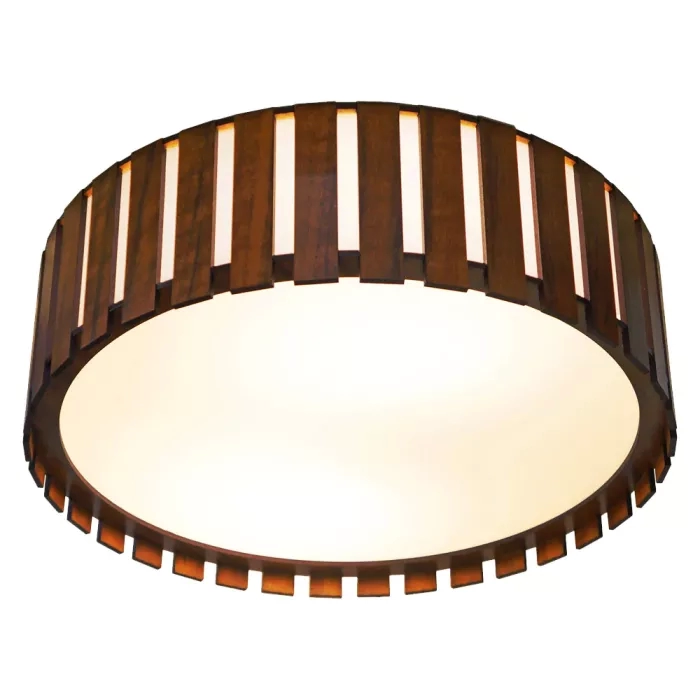 Plafon Union Iluminação Cilíndrico Ripado Madeira e Acrílico 2L E27 Ø400x120mm 417