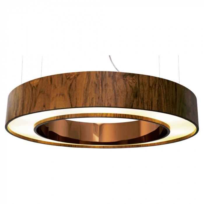 Pendente Union Iluminação Anel Cilíndrico Espelhado e Madeira 8L G9 Ø800x120mm 204