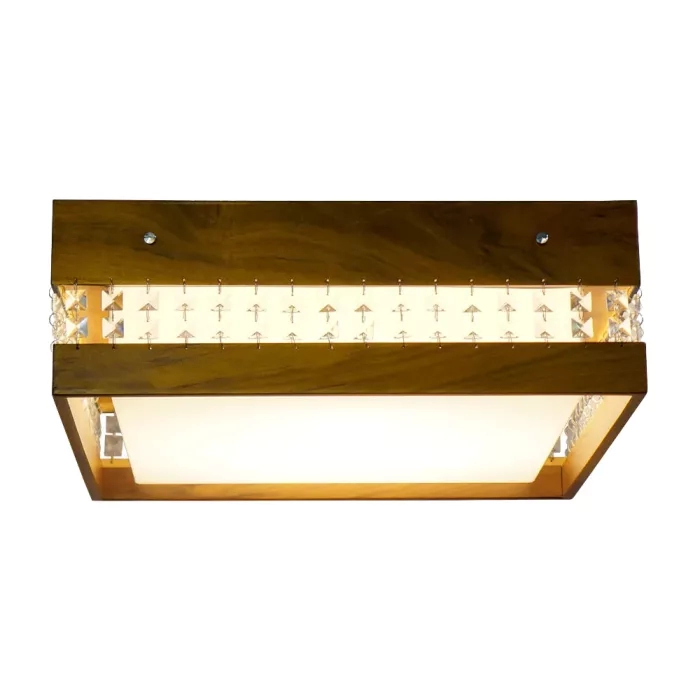 Plafon Union Iluminação Quadrado Cristal, Madeira e Acrílico 2L E27 350x150x350mm 262
