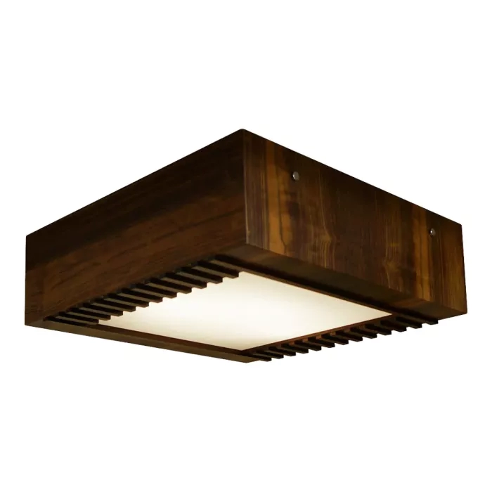 Plafon Union Iluminação Ripado Madeira e Acrílico 2L E27 300x300x120mm 056