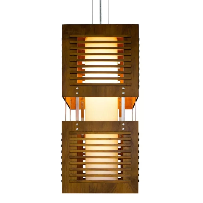 Pendente Union Iluminação Ripado Cubo Duplo Metal e Acrílico 1L E27 300x700x300mm 386
