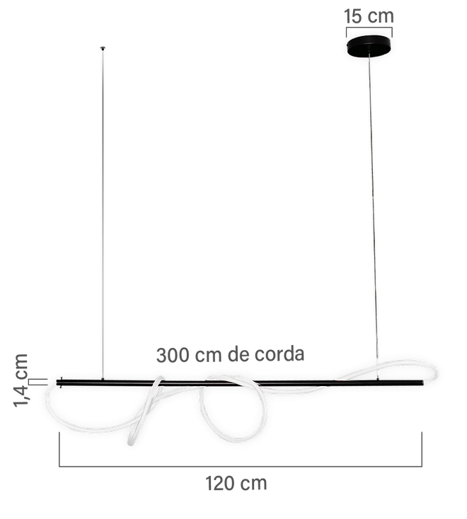 Pendente GMH Frade Preto 50 watts 3000K Bivolt 150X130X1350mm F-FRADE-PRETO