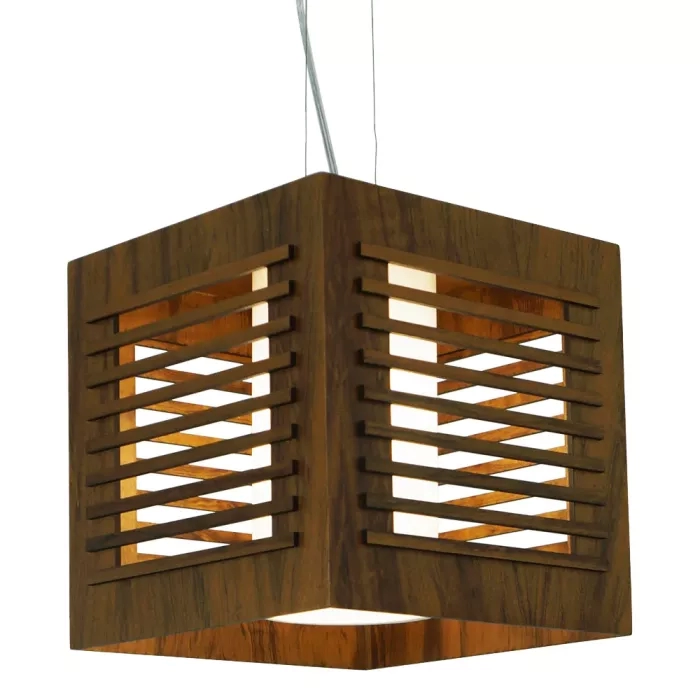Pendente Union Iluminação Ripado Cubo Madeira e Acrílico 1L E27 300x300x300mm 075