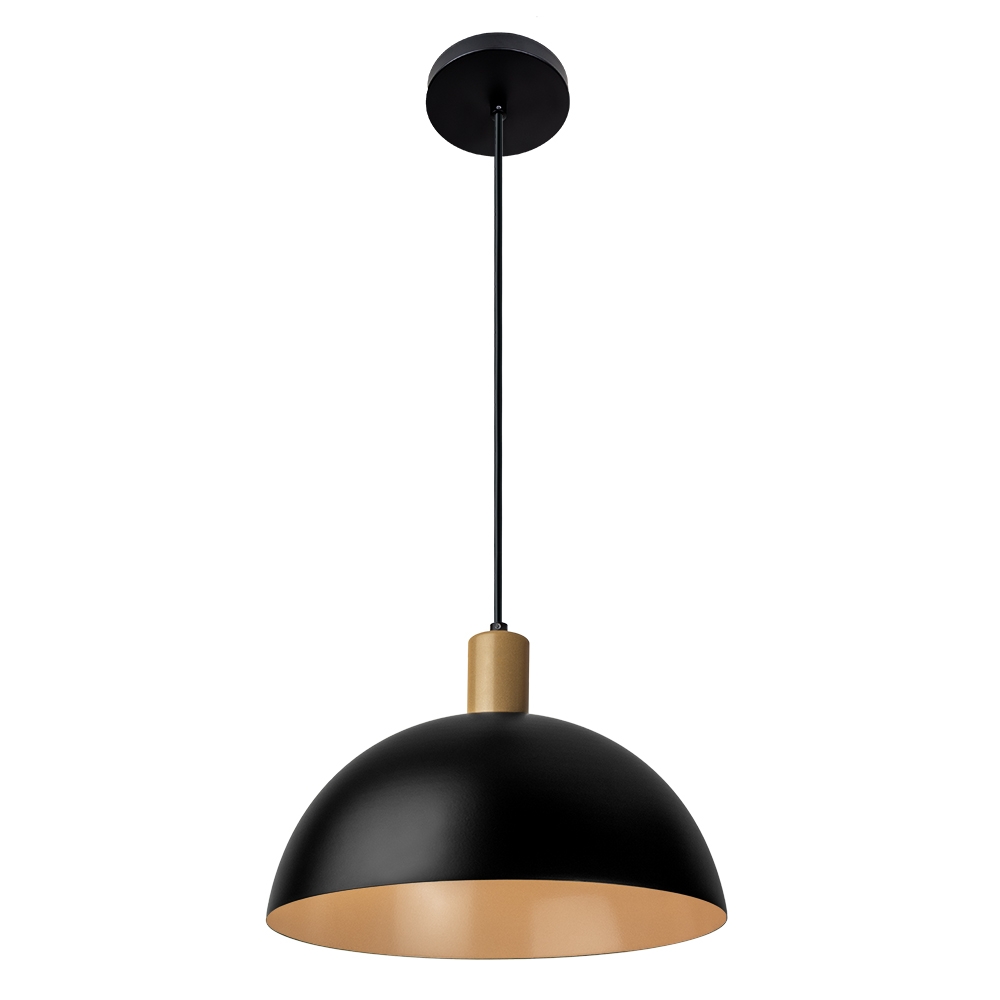 Pendente Blumenau Bia Alumínio Preto e Dourado 1L E27 Ø300mm 813030-08