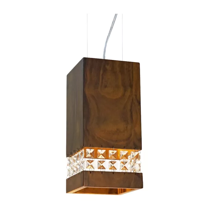 Pendente Union Iluminação Box c/ Cristais e Madeira 1L E27 120x250x120mm 276