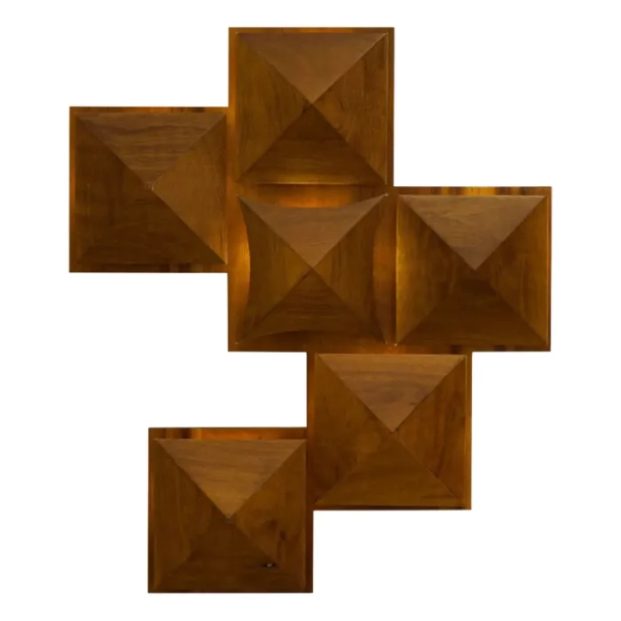 Arandela Union Iluminação Painel Pirâmide 1 Madeira 6L G9 465x545x65mm 318