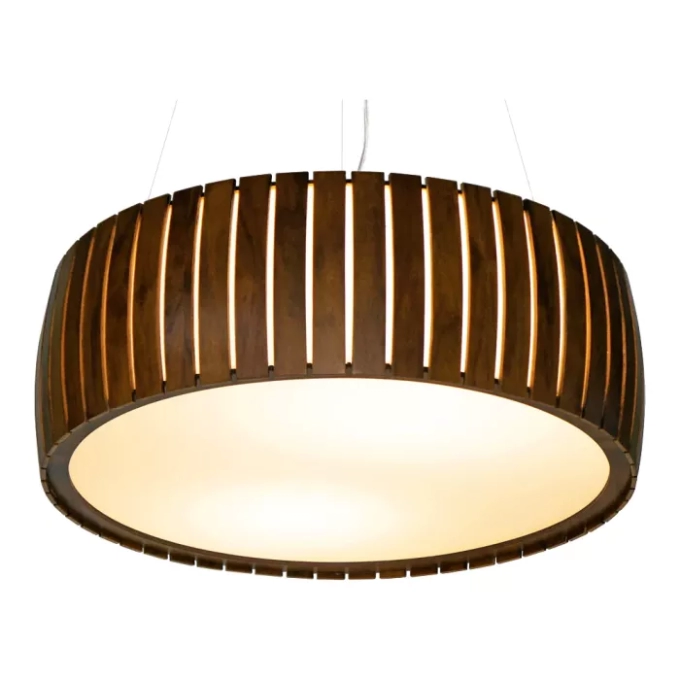Pendente Union Iluminação Cilíndrico Ripado Curvo Madeira e Acrílico 6L E27 Ø800x200mm 200