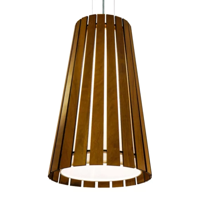 Pendente Union Iluminação Cilíndrico Ripado Madeira e Acrílico 1L E27 Ø300x500mm 301