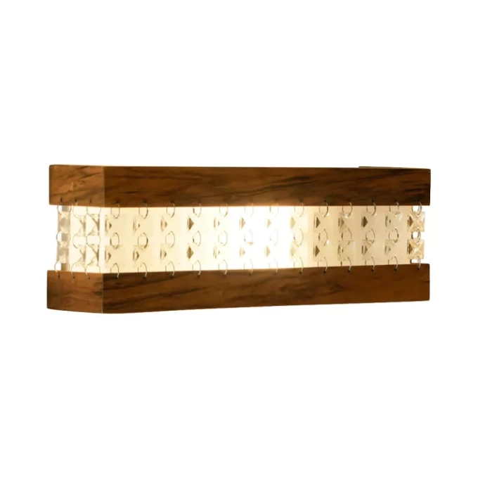 Arandela Union Iluminação Horizontal Madeira e Cristal 1L E27 120x250x85mm 402