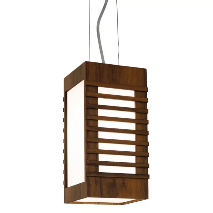 Pendente Union Iluminação Semi Ripado Madeira e Acrílico 1L E27 150x300x150mm 054