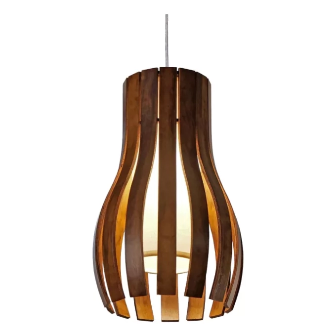 Pendente Union Iluminação Ripado Curvo II Madeira e Acrílico 1L E27 Ø210x350mm 142