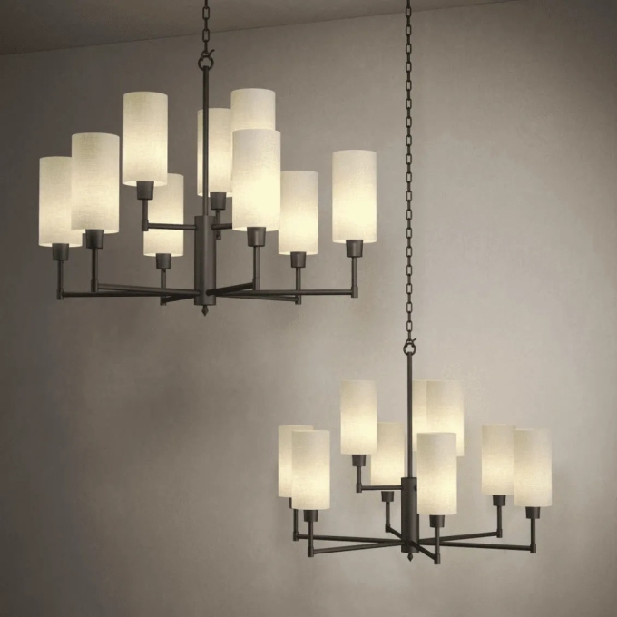 Lustre Foco Metallo Mântua Cúpulas Tecido 9L E27 800x600mm LU 424