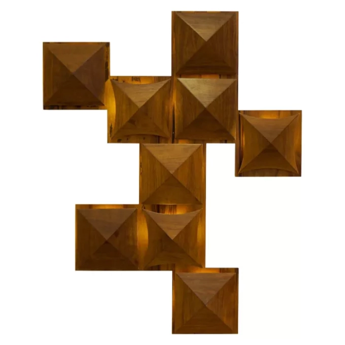 Arandela Union Iluminação Painel Pirâmide 2 Madeira 9L G9 620x770x65mm 320