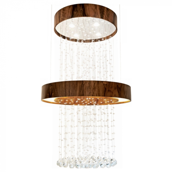 Pendente Union Iluminação Anel c/ Cristais e Madeira 8L G9 + 4 Spots de Led Ø800x130mm 269