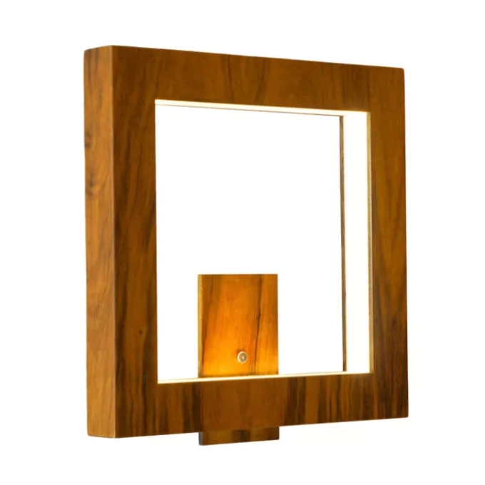Arandela Union Iluminação Quadrado Vazado Horizontal Madeira 10 watts 3000K 300x300x50mm 383