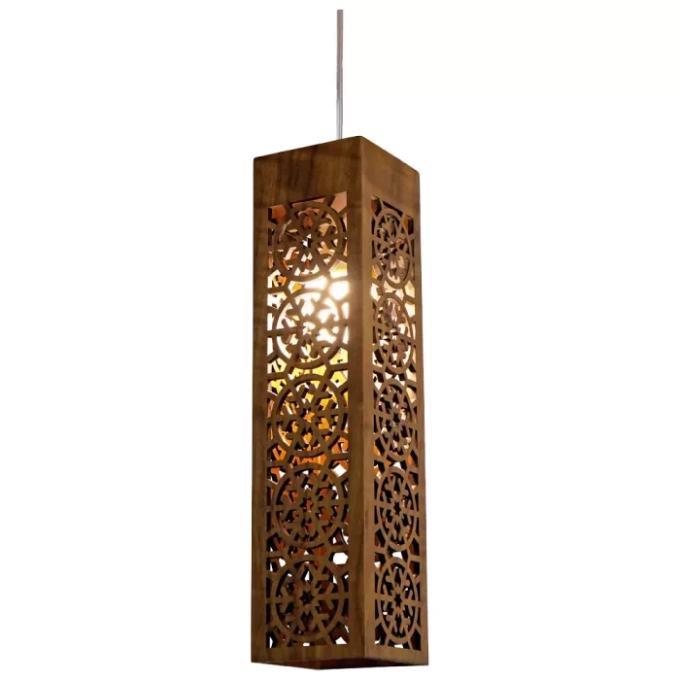 Pendente Union Iluminação Floco de Neve Vertical Estreito Madeira 1L E27 100x40x100mm 191