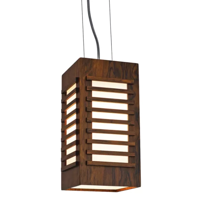 Pendente Union Iluminação Ripado Madeira e Acrílico 1L E27 150x200x150mm 302