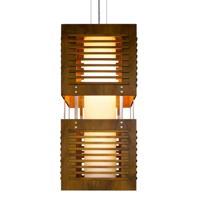 Pendente Union Iluminação Ripado Cubo Duplo Metal e Acrílico 1L E27 300x700x300mm 386
