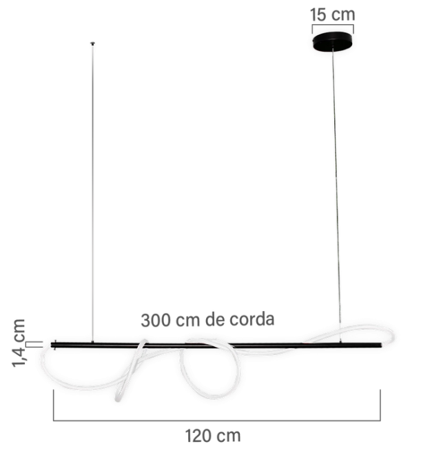 Pendente GMH Frade Preto 50 watts 3000K Bivolt 150X130X1350mm F-FRADE-PRETO