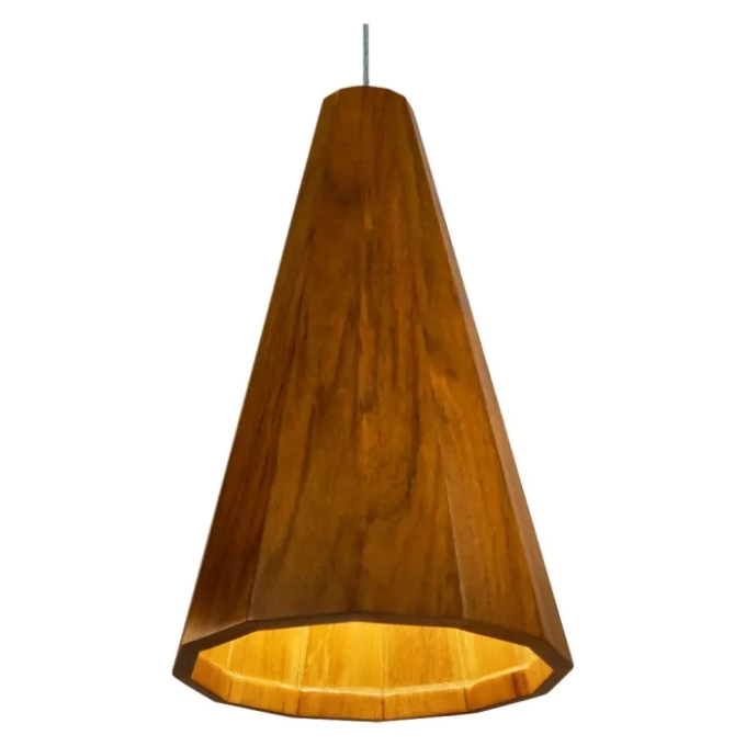 Pendente Union Iluminação Cônico Facetado Madeira e Acrílico 1L E27 Ø210x330mm 404