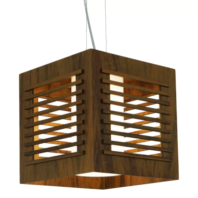 Pendente Union Iluminação Ripado Cubo Madeira e Acrílico 1L E27 300x300x300mm 075