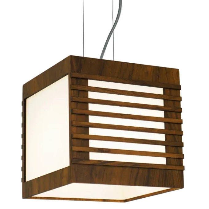 Pendente Union Iluminação Ripado Cubo Madeira e Acrílico 1L E27 260x260x260mm 076