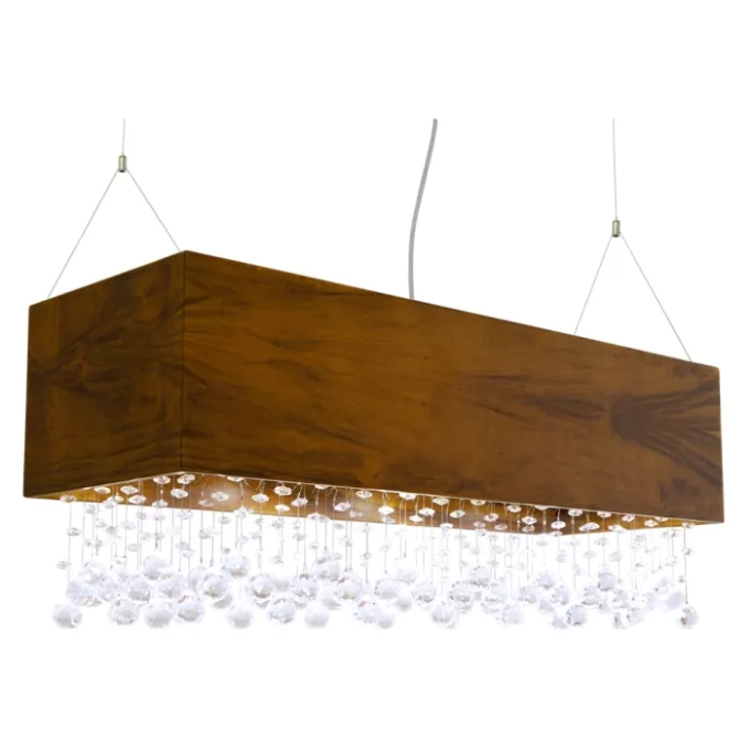 Pendente Union Iluminação Clean c/ Cristais e Madeira Spot 3 watts 3000K 850x360x300mm 267