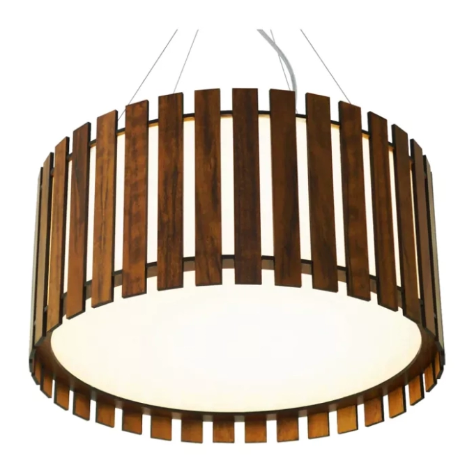 Pendente Union Iluminação Cilíndrico Ripado Madeira e Acrílico 8L E27 Ø900x250mm 150
