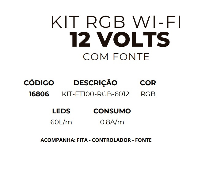 Kit RGB WI-FI MK Iluminação 12V 9,6 watts/mt 60 leds IP20 com Fonte (Rolo 5 metros) 16806