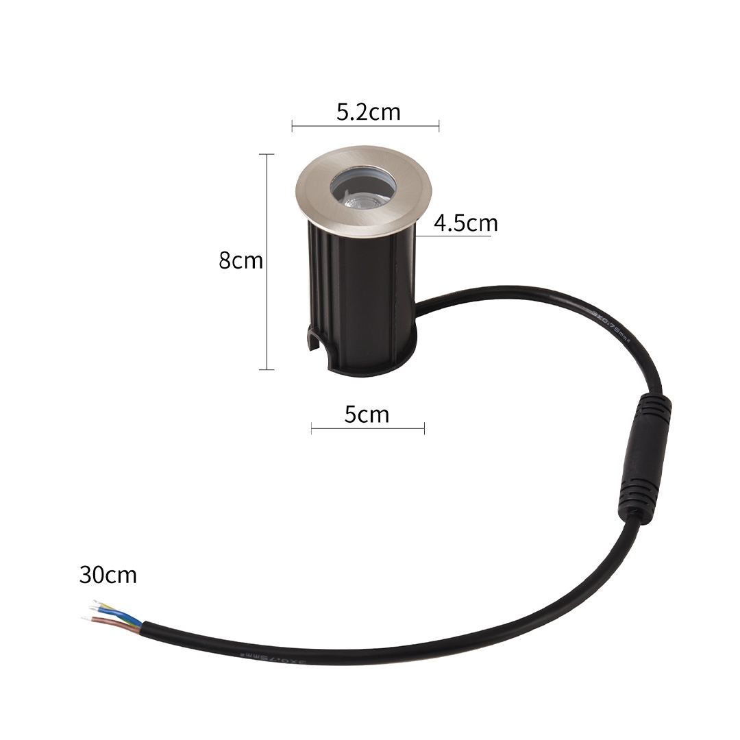 Embutido de Solo Nordecor Mies 2 watts 2700K 24V IRC97 24° IP67 Aço Inox Ø52x80mm 6616