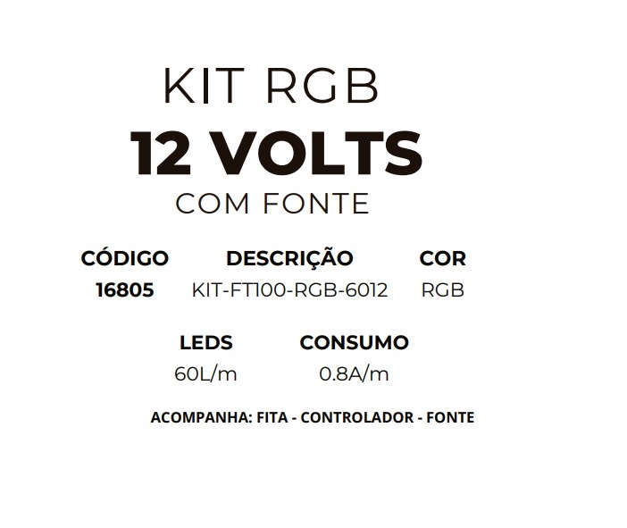 Kit RGB MK Iluminação 12V 9,6 watts/mt 60 leds IP20 com Fonte (Rolo 5 metros) 16805