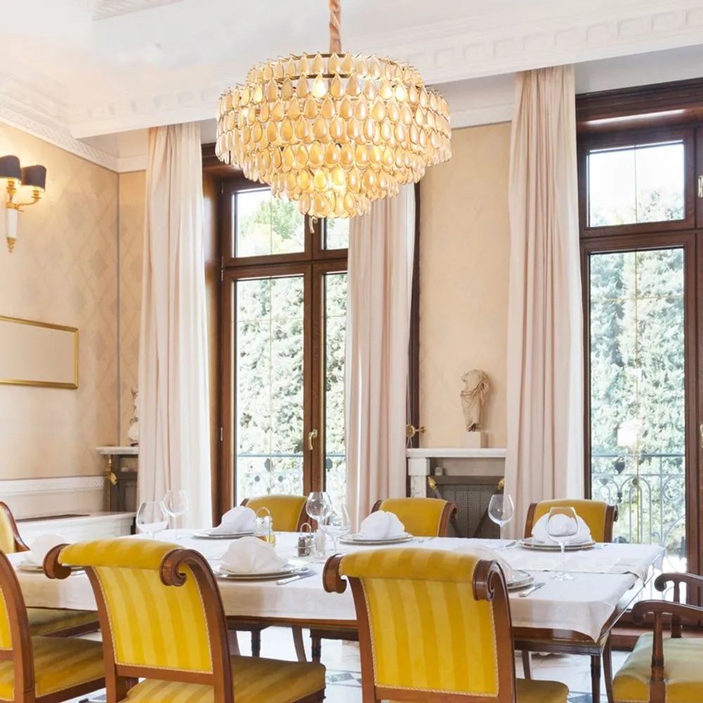 Lustre Bella Odeon Dourado e Conhaque Metal e Cristal 16L E14 Ø780x480mm AQ026L