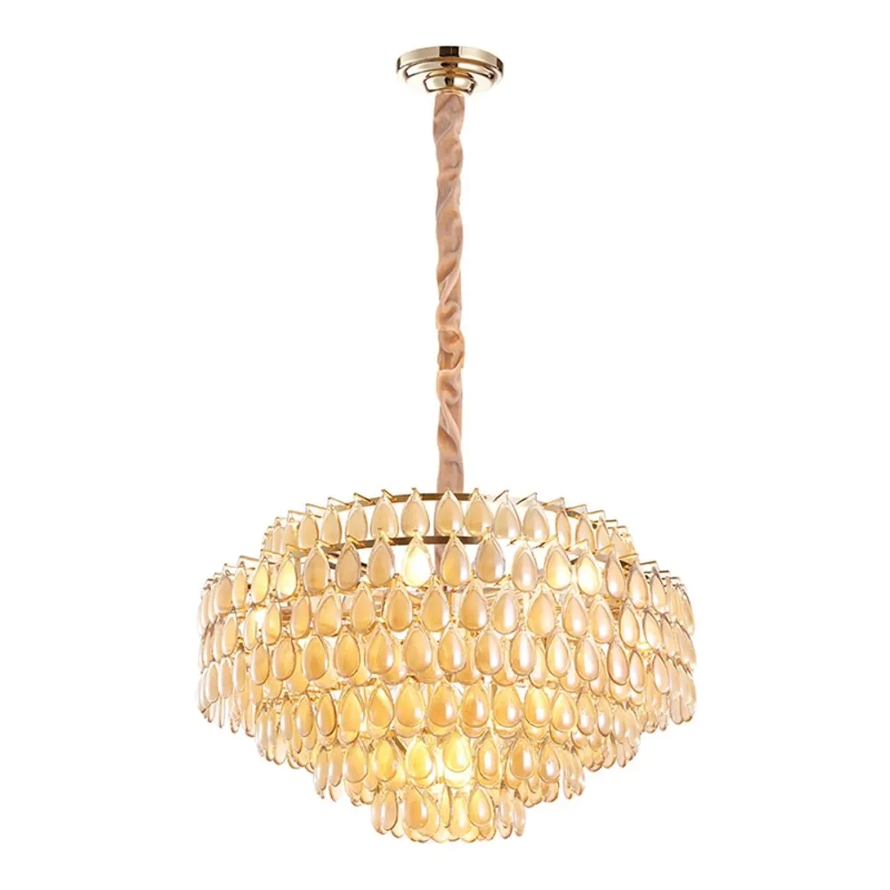 Lustre Bella Odeon Dourado e Conhaque Metal e Cristal 16L E14 Ø780x480mm AQ026L