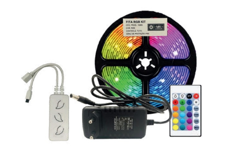 Kit RGB MK Iluminação 12V 9,6 watts/mt 60 leds IP20 com Fonte (Rolo 5 metros) 16805