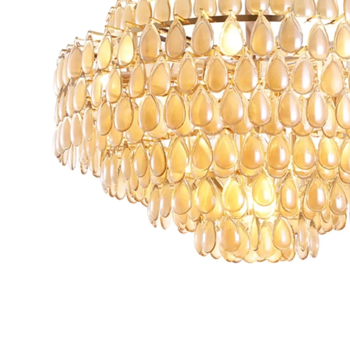 Lustre Bella Odeon Dourado e Conhaque Metal e Cristal 16L E14 Ø780x480mm AQ026L