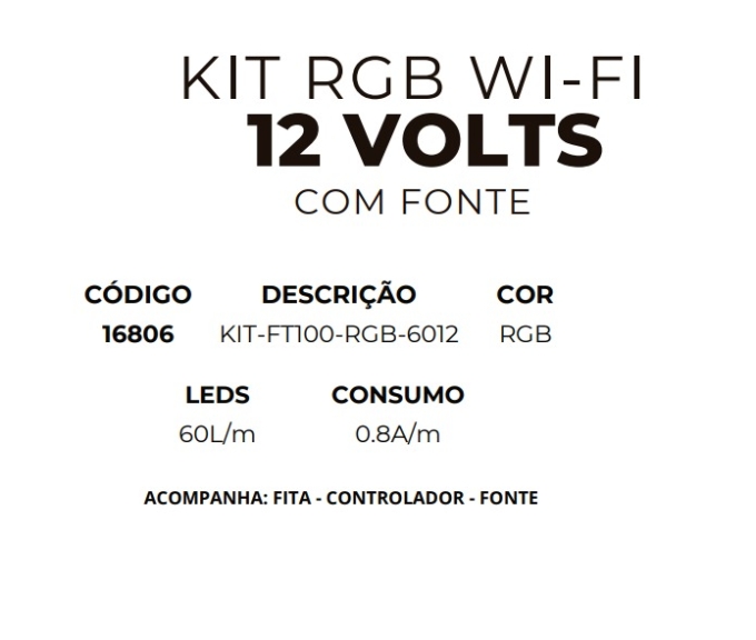 Kit RGB WI-FI MK Iluminação 12V 9,6 watts/mt 60 leds IP20 com Fonte (Rolo 5 metros) 16806