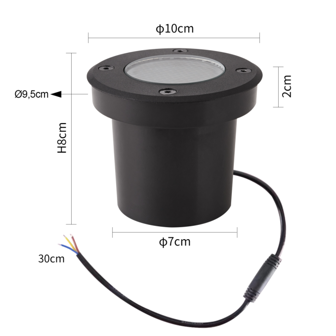 Embutido de Solo Nordecor Venna 10 watts 2700K 24V IRC97 24° IP67 Preto Ø100x95mm 6623