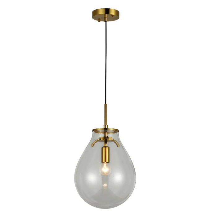 Pendente Bella Caju Vidro Transparente e Metal Dourado  1L E14 Ø230x290mm CAJ1PD01TR029