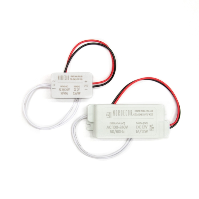 Fonte 12V Mini Slim Nordecor 1A 12 watts 80x30x20mm 7049