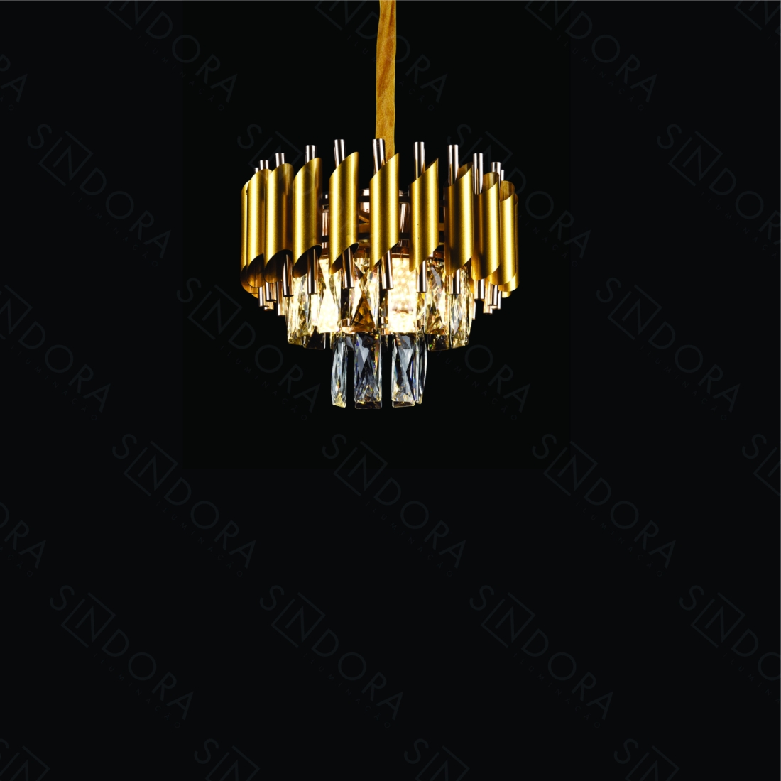 Pendente Sindora Metal e Cristal Dourado e Transparente 8L E14 Ø300x270mm DCD06623